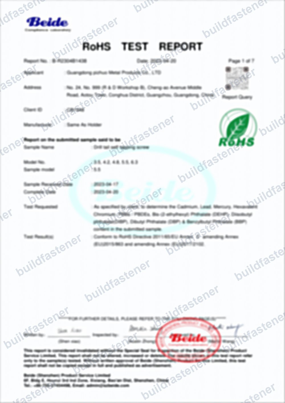 RoHS 2.0 Test Report